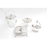 Collection of assorted Silver plated tableware inc Art Nouveau Biscuit Barrel, Whelk Surmounted