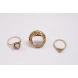 9ct gold Half Sovereign ring mount, 9ct Gold Cameo Ring and a 9ct gold Diamond set ring. 9.5g