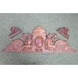 Ornate 19thC Oak Carved Pediment depicting Elizabethan Man and woman with acanthus leaf scrolls