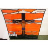 Stained glass square Window depicting Christ on the Cross, 102cm x 102cm