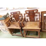 Pair of Antique Chinese Rosewood Elbow chairs with scroll carving
