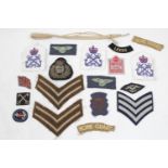 Cloth military badges and medal ribbons, RAF, Home Guard, RAMC etc