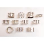 Large Collection of 19thC and later Silver Napkin Rings of assorted sizes 196g total weight