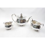 George V 3 Piece Silver Tea Service of lobed form by Atkin Brothers, Sheffield 1917, 1062g total