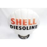 Shell Dieseline Petrol Pump Globe of White Glass background with Red and black lettering, with