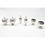 Interesting Celtic Rim design Six Piece Cruet Set by Ernest W Haywood, Birmingham 1936, 204g total