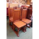 Set of 4 Victorian Pitch Pine Church Chairs in the style of Pugin