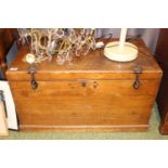 19thC Sea Chest/Trunk in Oak with metal lock fittings