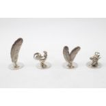 Collection of 4 Continental Silver Menu Holders in the form of Feathers, Deer head and Cockerel