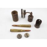 WW2 German MG 15 Drill rounds, trench art bullets, WW1 Grenade casing and other items (7 items)