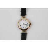 Ladies 9ct Gold Edwardian 15 Jewel watch on Leather strap and numeral dial