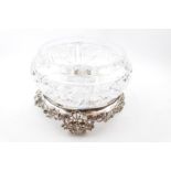 Good quality Cut Crystal bowl on Silver foliate base London 1905 by William Comyns & Sons (550g