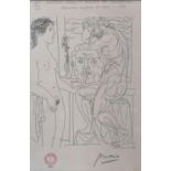 After Picasso, 'Modele debout devant des sculptures - femme assise et tete- 1933 ' signed in