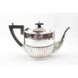 Half fluted Edwardian Silver teapot Birmingham 1904, Henry Williamson Ltd 260g total weight