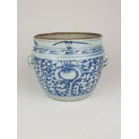 19thC Provincial blue and white porcelain jar, approx 14cm high, 16cm across
