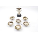 Set of Good Quality Victorian Scallop Salts with matching white metal spoons by William Henry