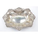 Good Quality Silver oval-shaped fruit stand embossed and pierced sides - 12.5" wide - Sheffield 1898