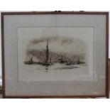WL Wyllie Signed Lithograph "Showery Day Greenwich Reach". Signed in pencil by Wyllie. Framed and