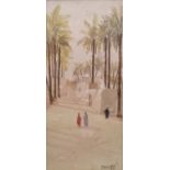 Framed and mounted Orientalism watercolour signed T Holyoake, 'Karnak, Egypt' dated 1925, 17 x 38cm
