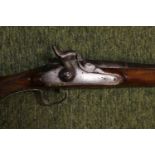 Good Quality Early 19thC Percussion rifle with metal fittings, 145cm + Bayonet