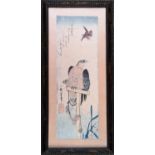 Utagawa Hiroshige (1797-1858), framed watercolour depicting hunting Hawk, signed and stamped 13 x
