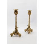 Pair of 19th century French cast and gilded bronze candlesticks in the Baroque manner, with Vine