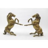 Pair of Very Heavy Cast Brass rearing horses, 22cm in height