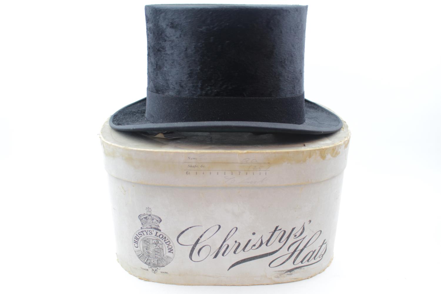 Boxed Christys of London Moleskin Top Hat retailed by Everett & Sons Hatters of Ipswich Colchester