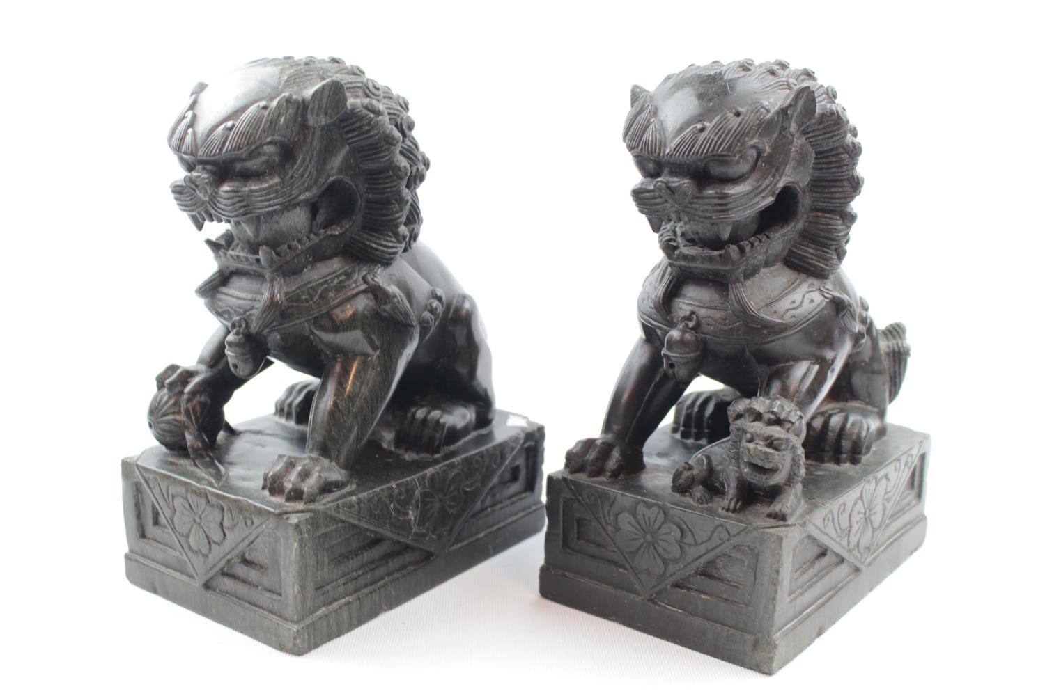 Pair of Good Quality Chinese Hand carved Hard stone Dogs of Foe 23cm in Height