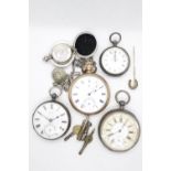 Collection of assorted Silver and other pocket watches and a Sovereign cain case