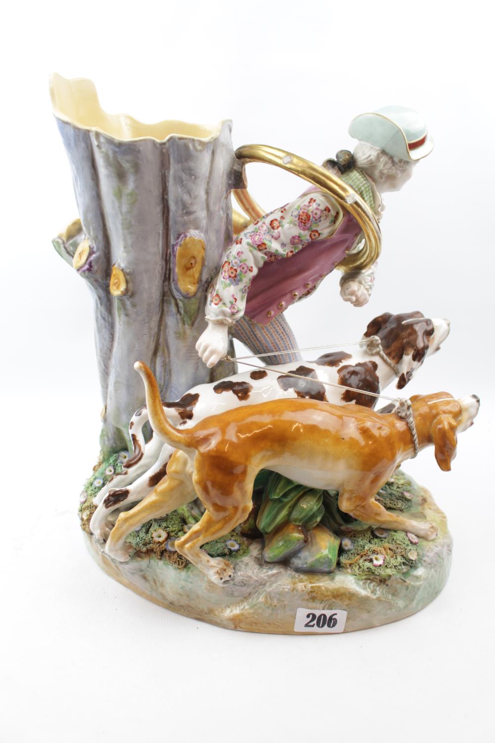 Large 19thC German Hard paste Vase with figure of Regency gentleman with Hunting Dogs against - Image 3 of 4