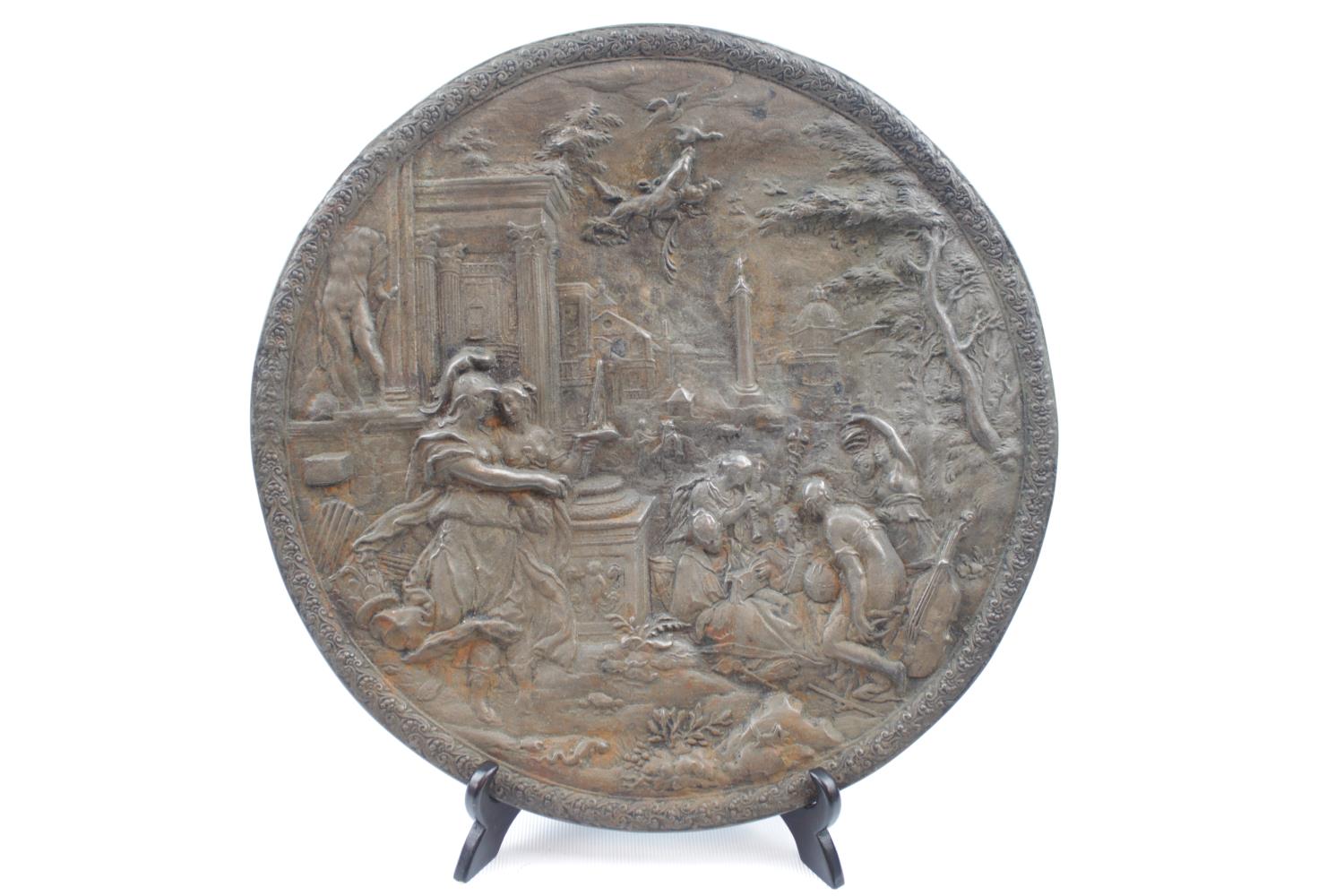 19thC Circular Cast plaque of a classical scene 27cm in Diameter (No Foundry mark)