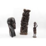 Carved African Hardwood carving, African bust and a figure