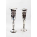 Pair of Silver spill vases embossed with scrolls and foliate - 8" high - London 1900 by WC