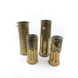 Pair of WW1 Brass Trench Art Vases and 2 other Brass Vases