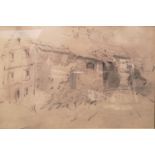 Henry Bright 1810 - 1877, Norwich School pencil sketch of a cottage, 29 x 26cm