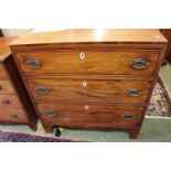 Georgian Inlaid Mahogany chest of 3 drawers with oval brass drop handles on bracket feet