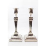 Pair of Silver tapered column Candlesticks Sheffield 1905 by Hawksworth, Eyre & Co Ltd, 2kg gross