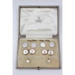 2 Pairs of 18ct Gold Mother of Pearl buttons, Pair of matching collar studs and a Yellow metal