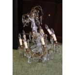 Very Large mid 20thC Chandelier of Seven branches with cut Crystal droplets and baluster stem 70cm
