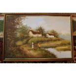Collection of 3 Les Parson 20thC Cottage and Countryside views