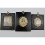 Collection of 3 Early 19thC Framed Miniatures of a gentleman and 2 young women in Ebonised framed