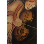 Pascale Bigot French/British Contemporary artist print of a Cello player. 13 x 19cm