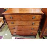 19thC Mahogany low chest of 4 drawers with cirucalr brass handles over apron front