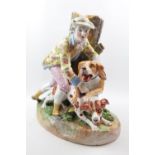 Large 19thC German Hard paste Vase with figure of Regency gentleman with Hunting Dogs against