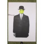Ziegler T, unframed print of man in Bowler hat with Smiley face, signed in Pencil, 69 x 49cm