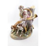 Large 19thC German Hard paste Vase with figure of Regency gentleman with Hunting Dogs against