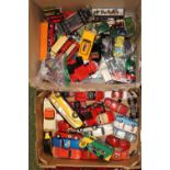 2 Boxes of assorted Play worn vehicles inc. Corgi Matchbox etc