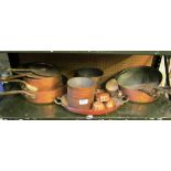 Various copper cooking pans and other kitchenalia