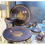 Various Wedgwood blue Jasperware